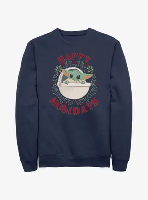 Star Wars The Mandalorian Grogu Wreath Happy Holidays Sweatshirt