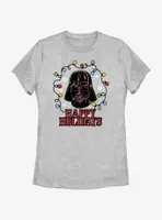 Star Wars Vader Lights Happy Holidays Womens T-Shirt