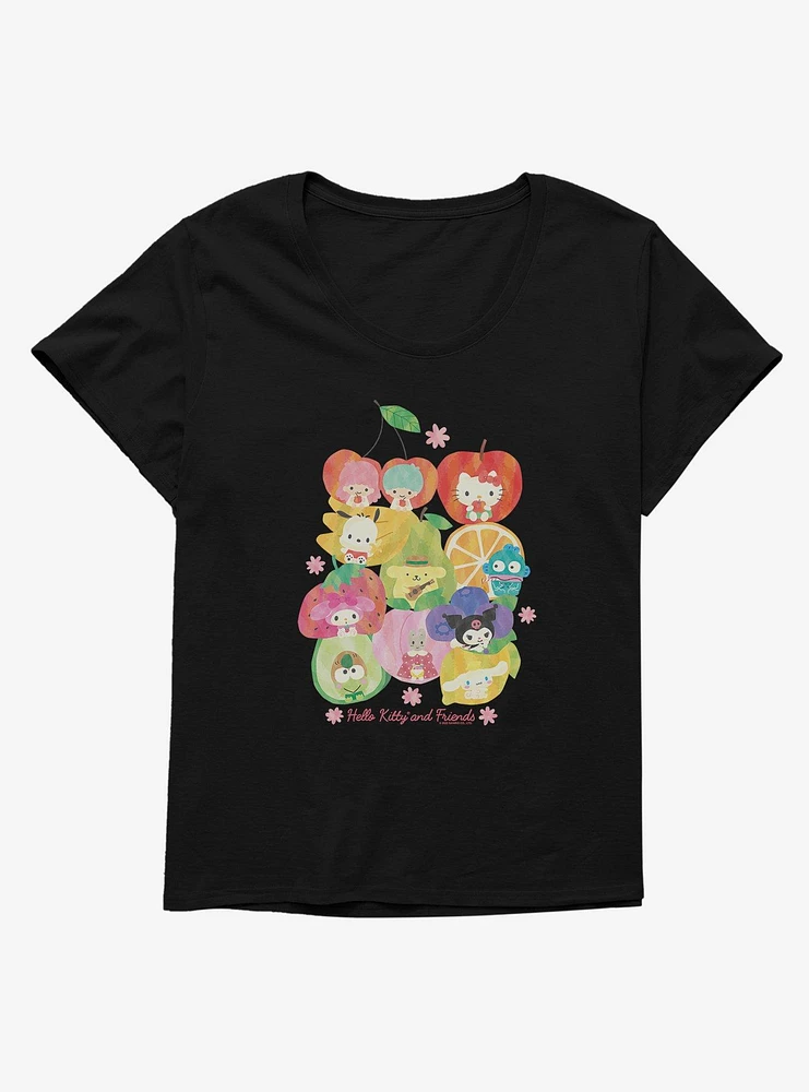 Hello Kitty And Friends Fruit Background Portrait Girls T-Shirt Plus