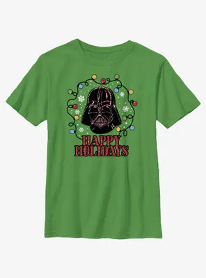 Star Wars Vader Lights Happy Holidays Youth T-Shirt