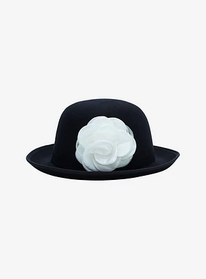 Black With White Rose Bowler Hat