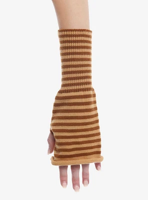 Brown Stripe Rolled Hem Arm Warmers