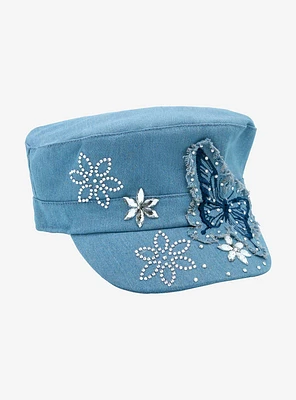 Butterfly Flower Rhinestone Cadet Cap