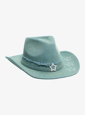 Light Blue Denim Star Bling Cowboy Hat