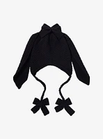 Black Bow Bunny Ear Tassel Beanie