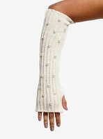 Cream Knit Pearl Beaded Arm Warmers