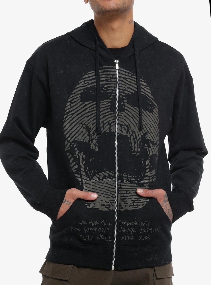 Grey Spiral Skull Mineral Wash Hoodie