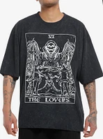 Lovers Tarot Card Mineral Wash Oversized T-Shirt