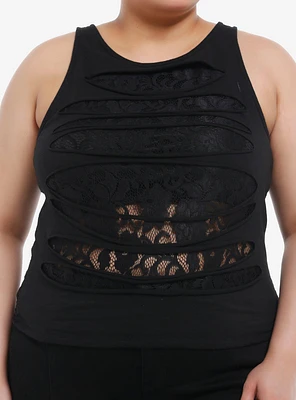 Cosmic Aura Black Slashed Lace Girls Muscle Tank Top Plus