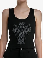 Social Collision Rhinestone Gothic Cross Girls Tank Top