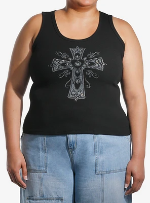 Social Collision Rhinestone Gothic Cross Girls Tank Top Plus