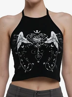 Black & White Heart Wing Filigree Girls Halter Tank Top