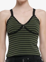 Thorn & Fable Green Black Stripe Lace Trim Girls Cami