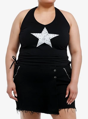 Social Collision White Studded Star Girls Halter Top Plus