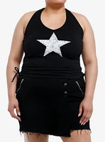 Social Collision White Studded Star Girls Halter Top Plus