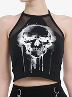 Social Collision Drippy Skull Fishnet Girls Crop Halter Top