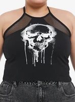 Social Collision Drippy Skull Fishnet Girls Crop Halter Top Plus