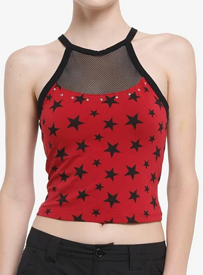 Social Collision Red & Black Star Fishnet Girls Tank Top