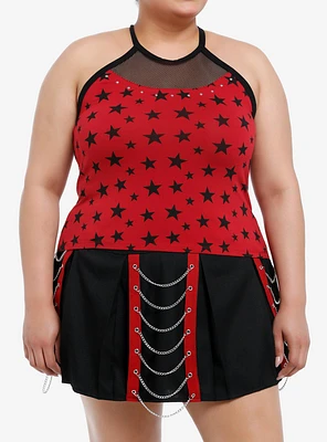 Social Collision Red & Black Star Fishnet Girls Tank Top Plus