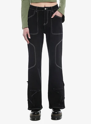 Black Star Contrast Stitch Wide Leg Pants