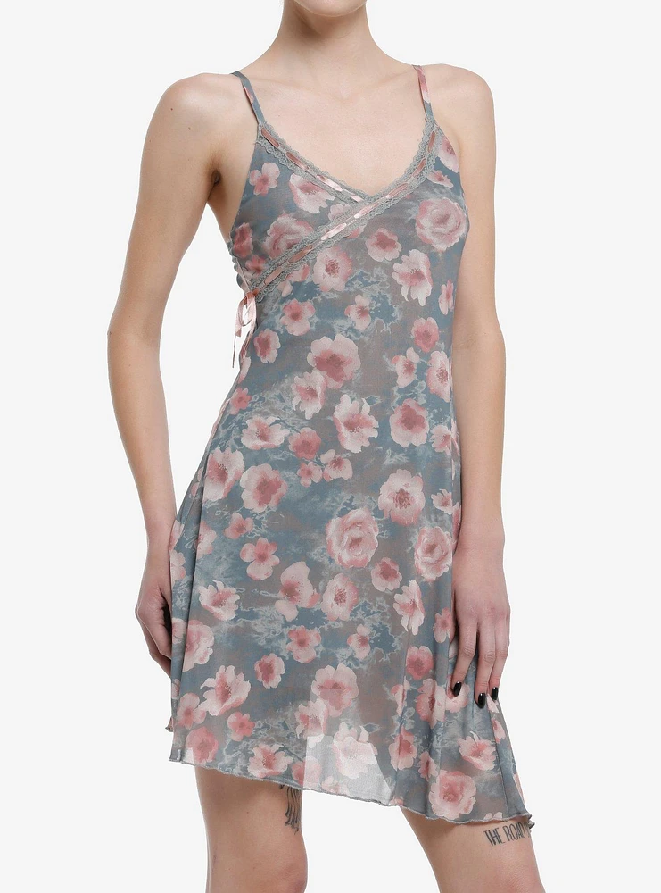 Thorn & Fable Pink Rose Asymmetrical Slip Dress