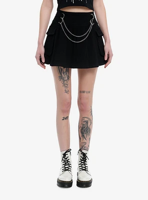 Black Double Chain Cargo Pleated Skirt