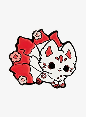 Red & White Kitsune Enamel Pin By Gummybunnii