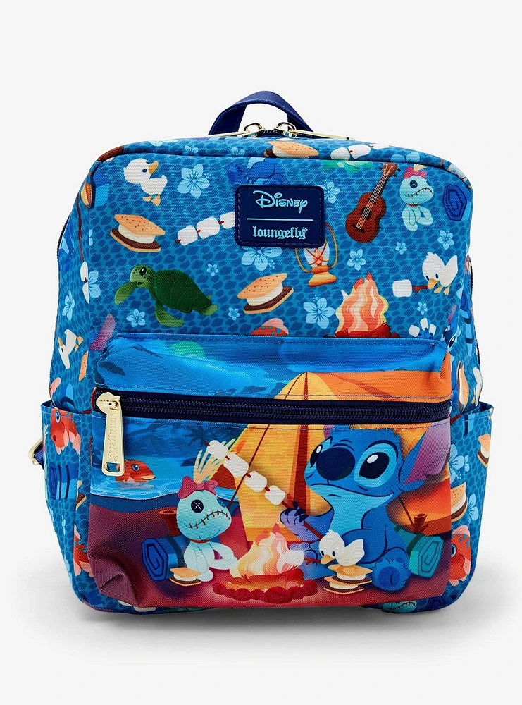 Loungefly Disney Lilo & Stitch Camping Allover Print Nylon Mini Backpack