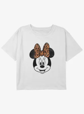 Disney Minnie Mouse Leopard Bow Girls Youth Crop T-Shirt