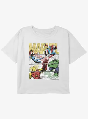 Marvel Avengers Hero Panels Girls Youth Crop T-Shirt