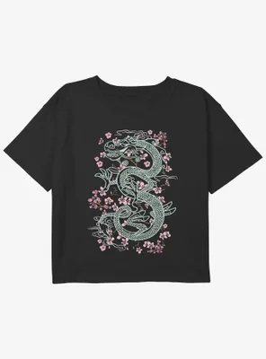 Disney Mulan Floral Mushu Dragon Girls Youth Crop T-Shirt