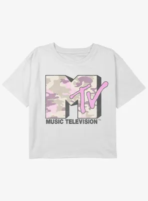 MTV Camo Logo Girls Youth Crop T-Shirt