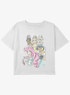 Disney the Princess and Frog Watercolor Princesses Girls Youth Crop T-Shirt