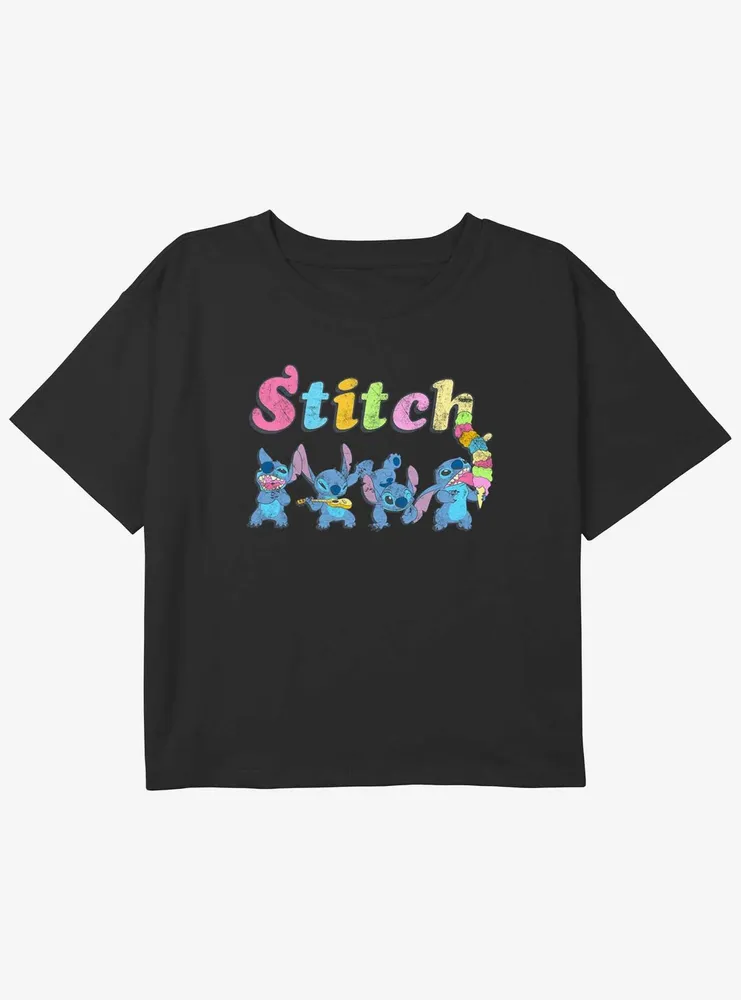 Disney Lilo & Stitch Colorful Stitches Girls Youth Crop T-Shirt