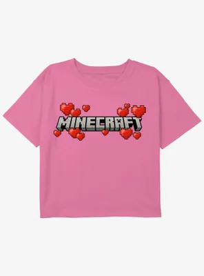 Minecraft Logo Hearts Girls Youth Crop T-Shirt