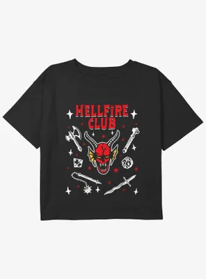 Stranger Things Hellfire Club Doodles Girls Youth Crop T-Shirt