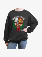 The Year Without a Santa Claus Happy Holidays Wreath Womens Oversized Sweatshirt