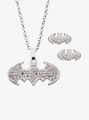 DC Comics Batman Silver Plated Necklace and Earring Set