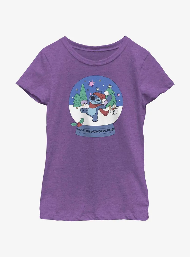 Disney Lilo & Stitch Winter Wonderland Snowglobe Youth Girls T-Shirt