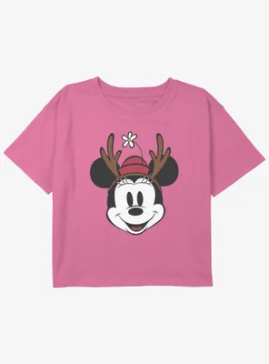 Disney Minnie Mouse Antlers Youth Girls Crop T-Shirt