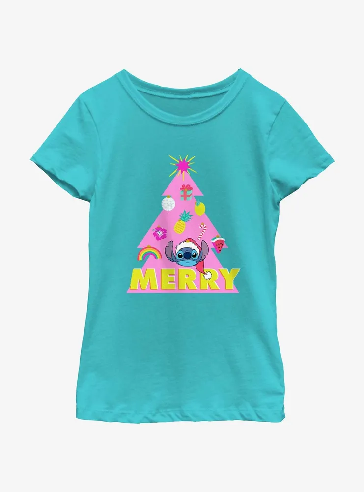 Disney Lilo & Stitch Merry Christmas Tree Youth Girls T-Shirt