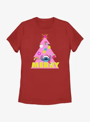 Disney Lilo & Stitch Merry Christmas Tree Womens T-Shirt