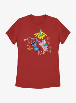 Disney Lilo & Stitch Merry Kissmas Mistletoe Womens T-Shirt