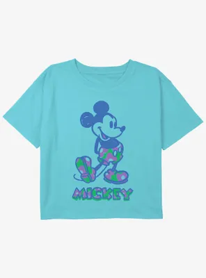 Disney Mickey Mouse Floral Pants Girls Youth Crop T-Shirt