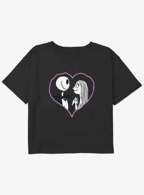 Disney The Nightmare Before Christmas Jack and Sally Heart Stitch Girls Youth Crop T-Shirt