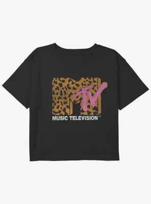 MTV Leopard Logo Girls Youth Crop T-Shirt