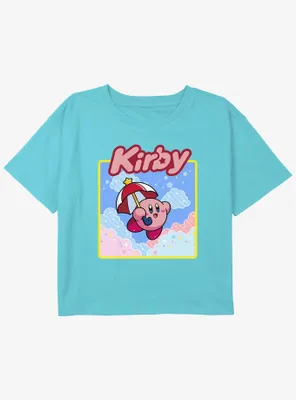 Kirby Starry Umbrella Girls Youth Crop T-Shirt