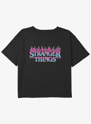Stranger Things Neon Flame Logo Girls Youth Crop T-Shirt