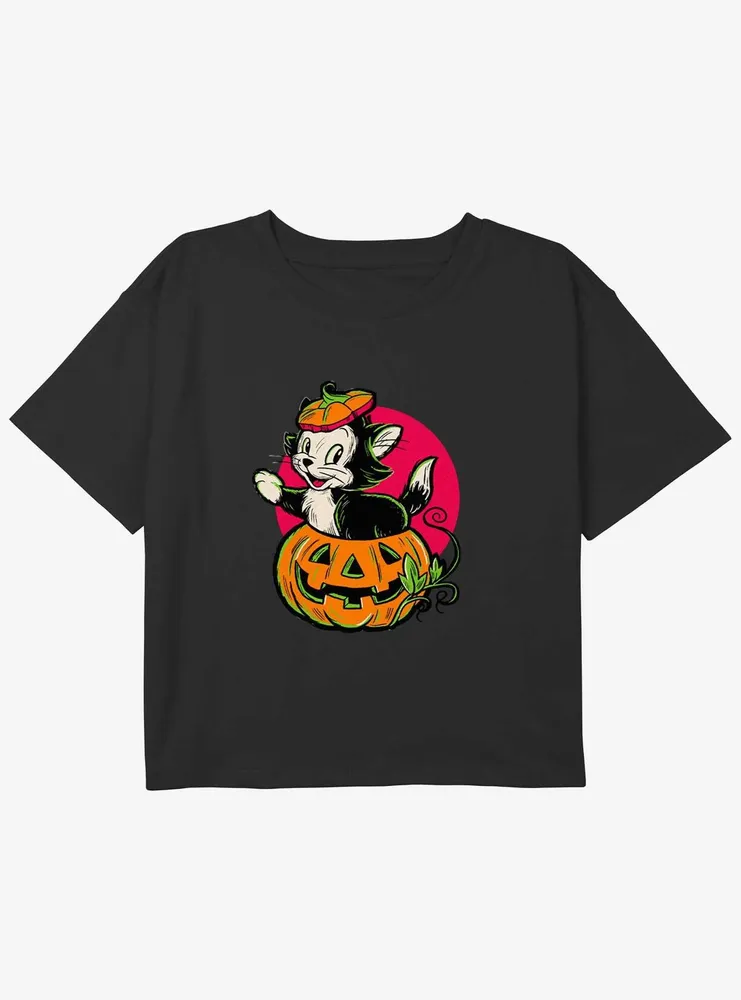 Disney100 Figaro Pumpkin Girls Youth Crop T-Shirt