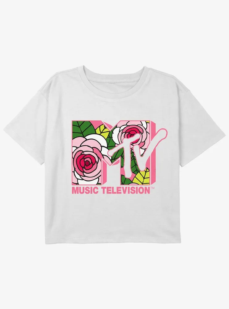MTV Floral Logo Girls Youth Crop T-Shirt